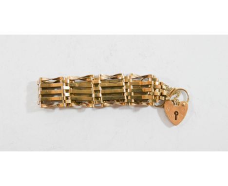 A 9ct gold five bar gate bracelet with padlock, weight 10.6gms