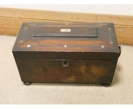 Regency rosewood inlaid three division tea caddy 