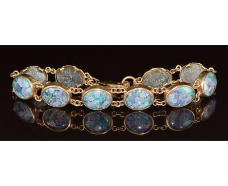 A 9ct gold bracelet set with micro mosaic opal, 11.6g, 18cm
