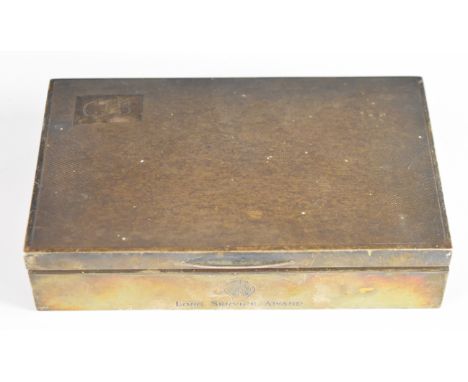 Elizabeth II hallmarked silver cigarette box with AA long service award engraved to front and engine turned lid, Birmingham 1