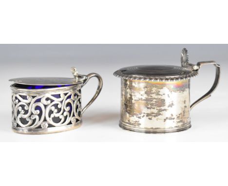 Two Georgian and Victorian hallmarked silver mustards, one with gadrooned edge and clear glass liner, London 1827, maker Will