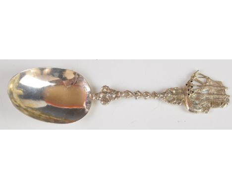 Dutch 17th century silver spoon with galleon or similar ship finial, engraved with date 1661 to rear of bowl and with Dutch s
