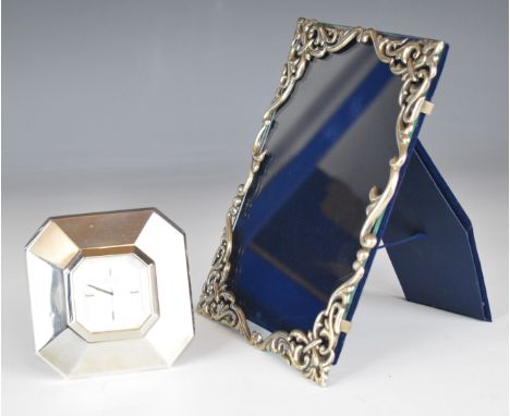 Modern octagonal hallmarked silver desk clock, Sheffield 2000, maker Carr's of Sheffield Ltd, height 9cm and an Egyptian or s