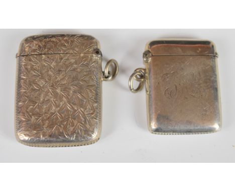 Two Victorian or Edward VII hallmarked silver vesta cases, one with engraved floral decoration, Birmingham 1901, maker&nbsp;W