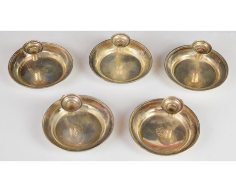 Set of five Reed &amp; Barton American silver chamber stick candle holders, each with American sterling silver marks and numb