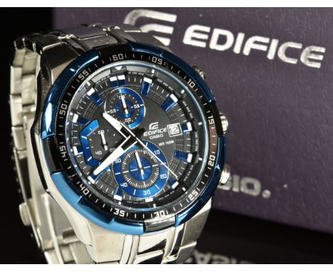 Casio Edifice gentleman's chronograph wristwatch ref. EFR-539 with date aperture, luminous hands and hour markers, blue bezel