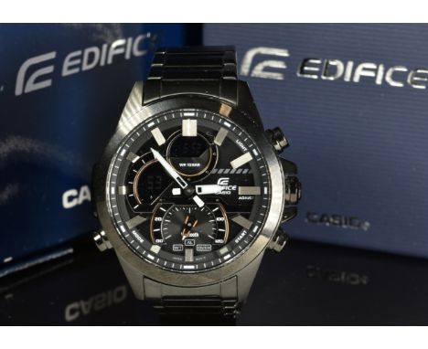 Casio Edifice gentleman's chronograph wristwatch with Bluetooth, digital display, luminous hands, black dial and case and qua