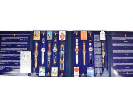 Swatch Historical Olympic Games Collection Atlanta 1996 with nine watches comprising Atlanta 1996, Seoul 1988, Moscow 1980, T