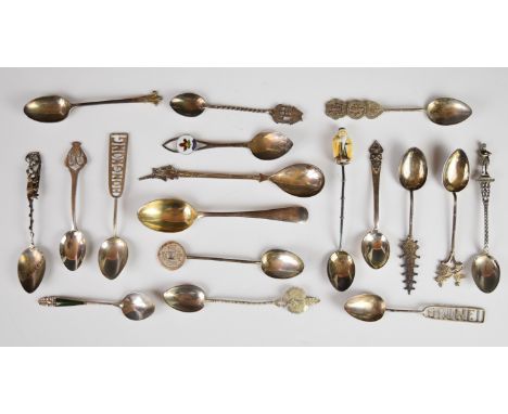 Hallmarked silver and world collector's spoons including Chinese, Hong Kong, enamel, sterling and 800 examples, weight of all