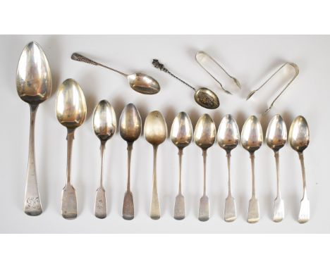 Georgian and later hallmarked silver cutlery including an Exeter tablespoon, Coronation or similar embossed coffee spoon with