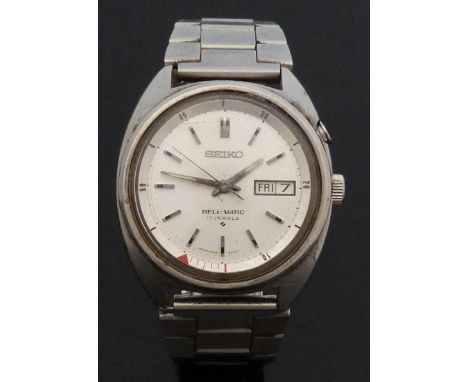 Seiko Bell-Matic stainless steel gentleman's wristwatch ref. 4006-6011 with alarm function, day and date aperture, luminous h