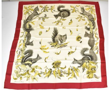 Herm&egrave;s silk scarf 'Ecureuils' designed by Xavier de Poret,&nbsp;approximately 90 x 90cm&nbsp;