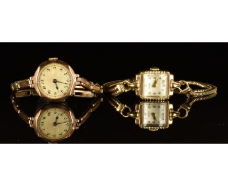 Two 9ct gold ladies wristwatches Rotary with gold hands and Arabic numerals and white dial, on 9ct gold bracelet, case diamet