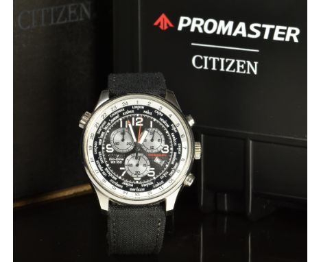 Citizen Promaster Eco-Drive gentleman's world time chronograph wristwatch ref.&nbsp;H500-S055148 with date aperture, luminous