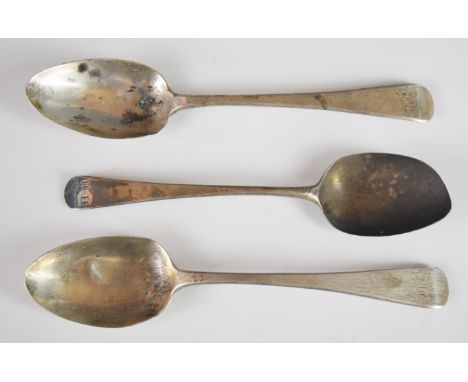 Three Georgian hallmarked silver Old English pattern table spoons including a pair, London 1833, maker&nbsp;William Bateman I