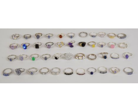 Forty four silver rings including tanzanite, opal, cubic zirconia, etc&nbsp;