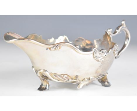 A S Bonebakker &amp; Son Amsterdam Dutch silver sauce boat with scrolling and foliate edge and feet, marked to underside with