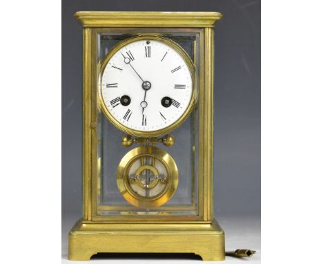 Japy Fr&egrave;res French four glass mantel clock with bevelled glass panels, the two train movement having a white enamel di