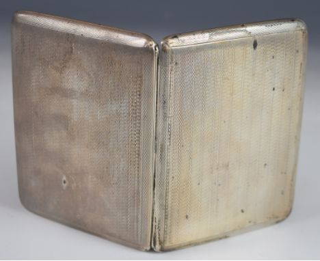 Art Deco hallmarked silver cigarette case with engine turned decoration and slide to open mechanism, Birmingham 1934, maker H