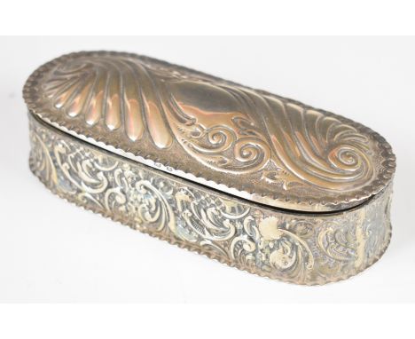 Victorian hallmarked silver trinket box with embossed decoration, Birmingham 1897, maker&nbsp;John Edward Wilmot, length 13.5