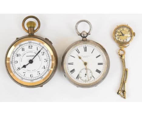 Three watches comprising a 9ct gold ladies wristwatch with blued hands, Arabic numerals and mother of pearl chapter ring, J&a