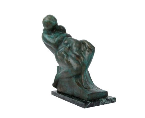 BISSCHOP, EMIEL DE (1888-1971) „Maternité“, 1912, Bronze, grüntonig patiniert über einer Rechteckigen Marmorplinthe, auf eine