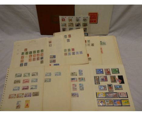 Various British Commonwealth stamps on album leaves including Gibraltar and Falkland Islands and two two Royal Mail Special S