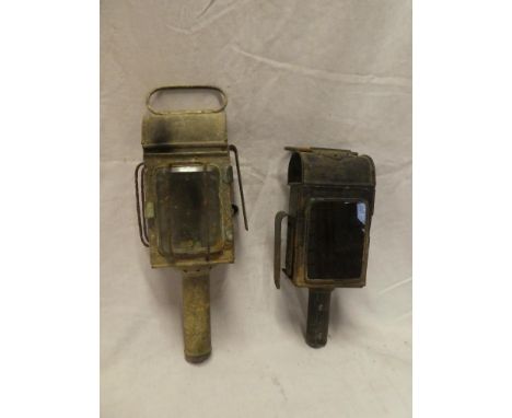 Two old painted metal Railway bracket lamps