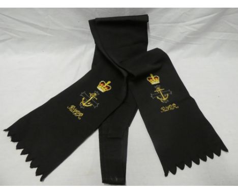 A Royal Naval Volunteer Reserve Chaplain's embroidered satin sash with attached medal ribbons