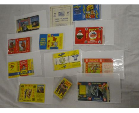 A selection of sweet cigarette packets including Doctor Who, Dad's Army etc