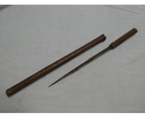 A leather military swagger stick with concealed dagger with single edged blade