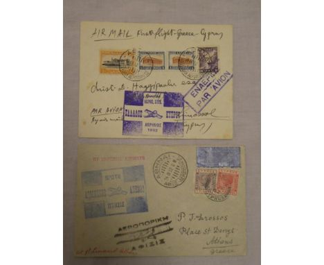 A Cyprus to Greece 1932 first flight cover and matching return cover from Greece to Cyprus, various cachets