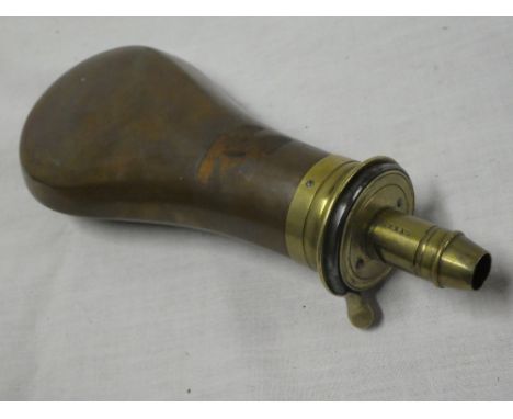 A 19th Century brass mounted copper Syke's patent powder flask