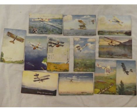 Twelve First War "Oilette" postcards of First War aircraft by Tucks, each postmarked 1918