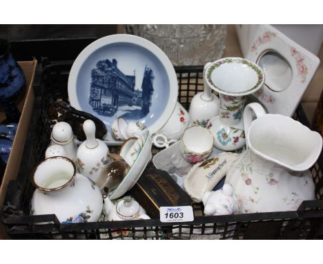 A quantity of china including Wedgwood Jug, cruets, Crown Derby egg cup, etc.