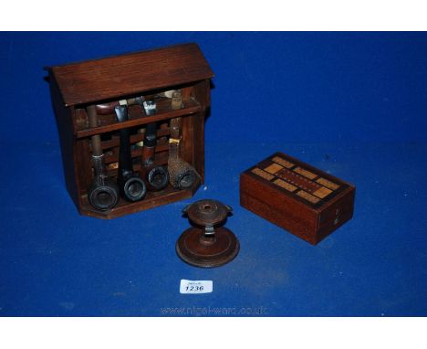 A quantity of Tobacco Pipes and stand plus cribbage board, etc.