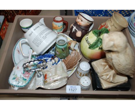 A Goebel 'Monk' Jug, Poole Plate, a Dart Valley Railway souvenir ornament, plaster Owl, etc.