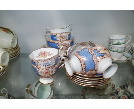 A pretty vintage part Teaset 'Marcol' fine English bone china including six cups, saucers and tea plates, milk jug, sugar bow