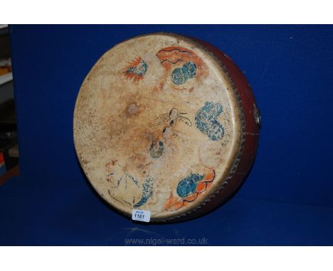 A vintage oriental Drum with painted decoration
