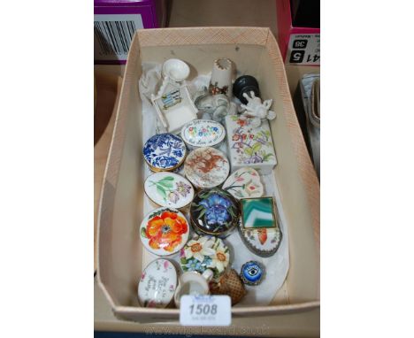 A quantity of porcelain pin boxes including Goss and Arcadia pieces.