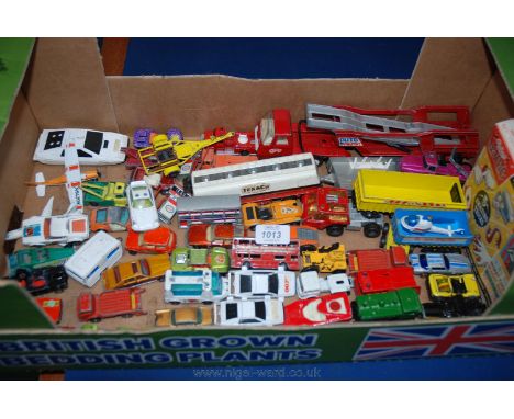 A quantity of toy Cars and Lorries including Matchbox, Corgi 007, Lotus Esprit a/f, Corgi Juniors Caravan, Matchbox Super Kin