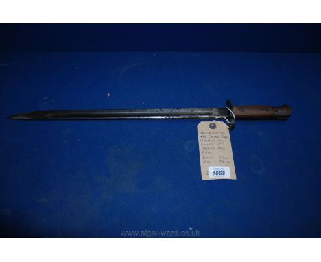 A Sanderson 1907 pattern Bayonet, for use with the Lee Enfield 303.  In clean original condition - no scabbard