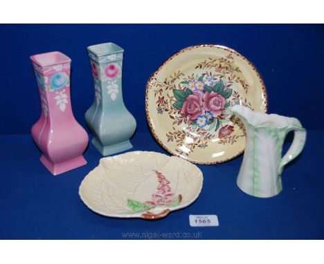 A quantity of china including two Shelley Vases, Royal Worcester leaf Jug, Carltonware and Maling Dishes