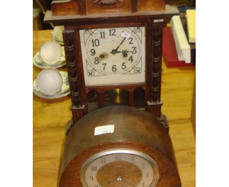 Edwardian mahogany case mantle clock and vintage oak case clock