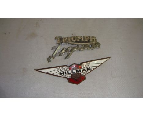 Vintage Hillman enamel car radiator / bonnet badge, Triumph Tigress badge automobilia interest