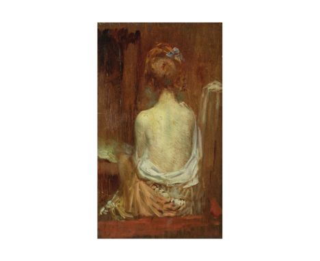 Paul Albert Besnard (Paris 1849-1934)Portrait de dame de dos signé avec monogramme 'AB' (en bas à gauche)huile sur panneausig