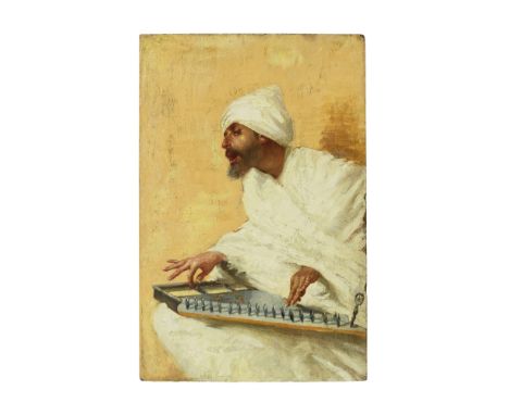 Entourage de Mariano Fortuny y Marsal (Reus 1838-1874 Rome)Portrait d'homme jouant le Qanun huile sur panneauoil on panel29.9