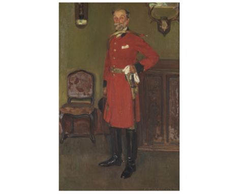 Raoul Du Gardier (Wiesbaden 1871-1952 Pornic)Portrait d'un sonneur de trompe de chasse signé 'R du Gardier' (en bas à droite)