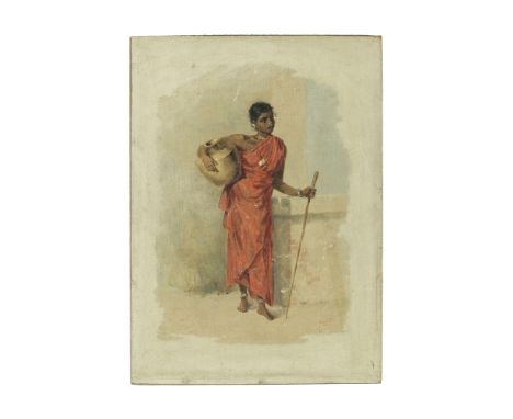Hugo Vilfred Pederson (Copenhagen 1870-1959)Portrait d'indienne avec amphore  signé 'Hugo V. P' (en bas à droite)huile sur ca