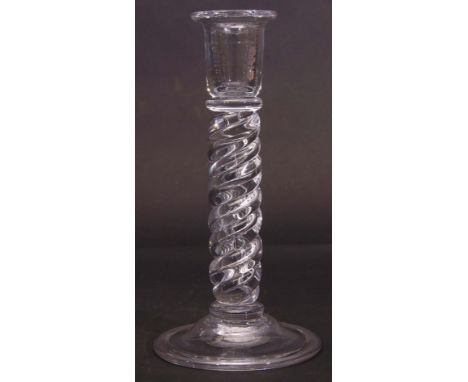 Early 20th century twisted glass candlestick, 24cm high  